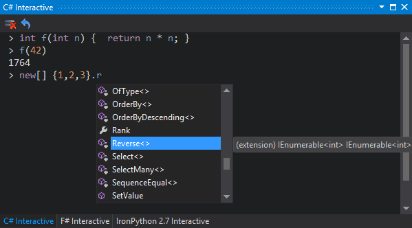 C# interactive window screenshot