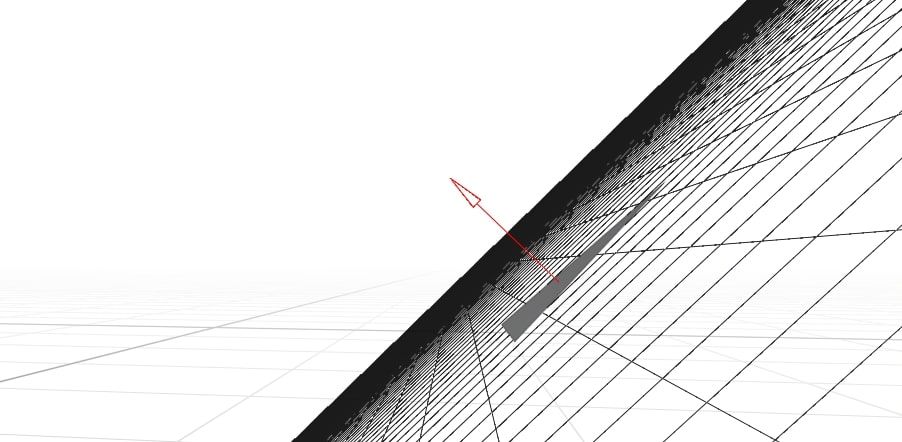 Looking at the plane from the side, we see the normal line coming out of the triangle at a right angle